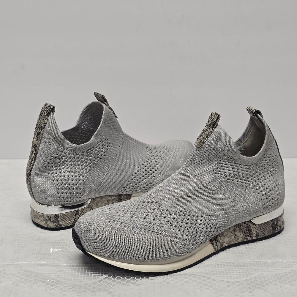 J/SLIDES Orion Sock Knit Sneakers Silver Sparkles Comfort Shoes Women's Size 7M